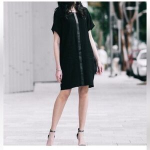 Madewell black leather strip minimalist LBD mini dress small